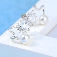 925 Sterling Silver Snowflake Stud Earrings with Pearl Accents, Sparkling CZ 326
