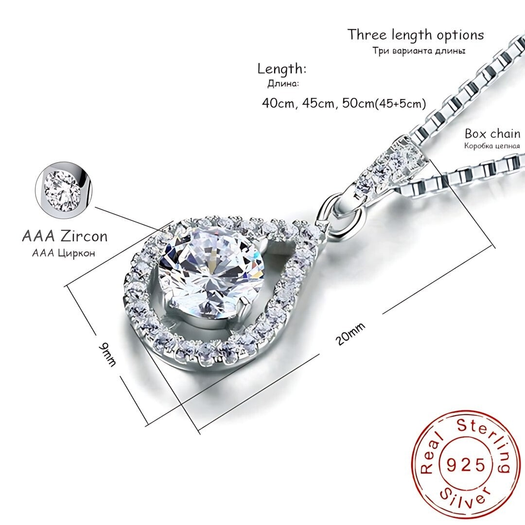 925 Sterling Silver Fine AAA Zircon Angel Tear Water Drop Pendant Necklace 251