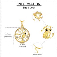 Round Gold Tone Owl Pendant Necklace – Metal Tree Of Life Design Crystal 1076