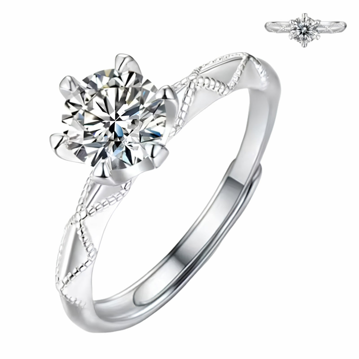Women's Elegant Adjustable Zircon Engagement Ring, Round Brilliant Twisted 1626