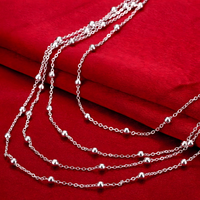 Silver Plated Multilayered Chain Necklace with Beaded Link Details for Women 425
