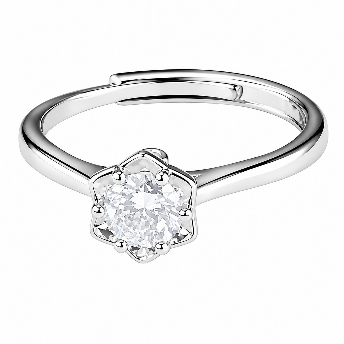 Women's Adjustable Petal Crown Zircon Engagement Ring, Round Brilliant  1645