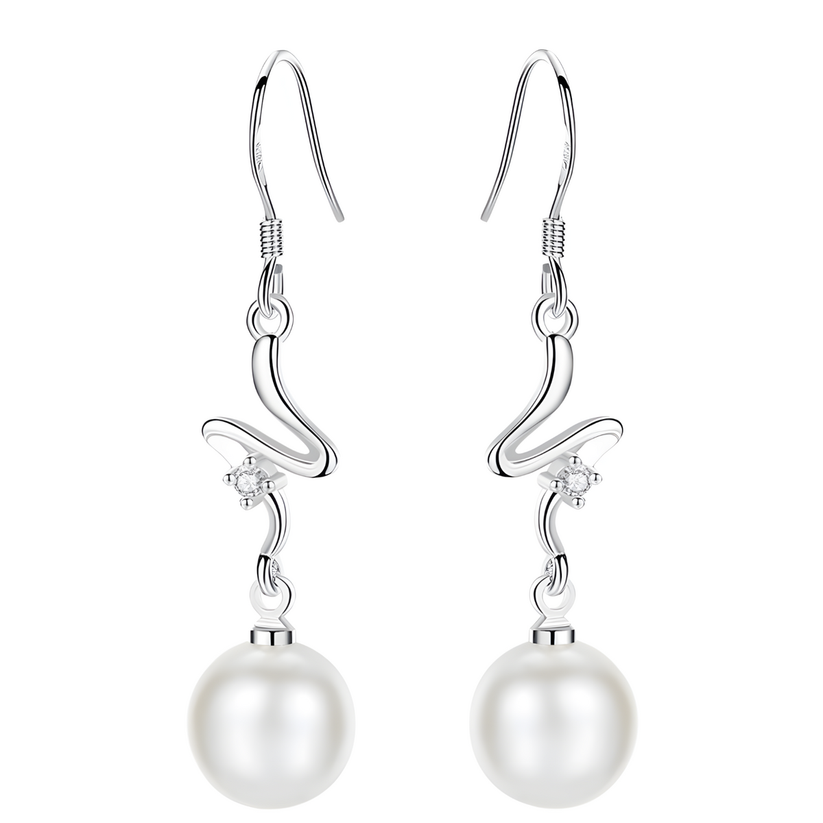925 Silver-Plated Freshwater Pearl Drop Earrings for Women Elegant Geometric 919