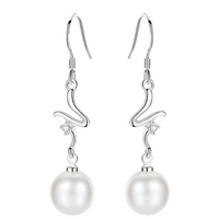 925 Silver-Plated Freshwater Pearl Drop Earrings for Women Elegant Geometric 919