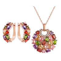 Rose Gold Plated Multicolour Cubic Zirconia Jewellery Set For Women Heart 1701