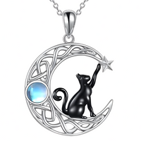 Crescent Moon Cat Necklace Women – Silver-Tone Zinc Alloy Celtic Knot Moon 1080