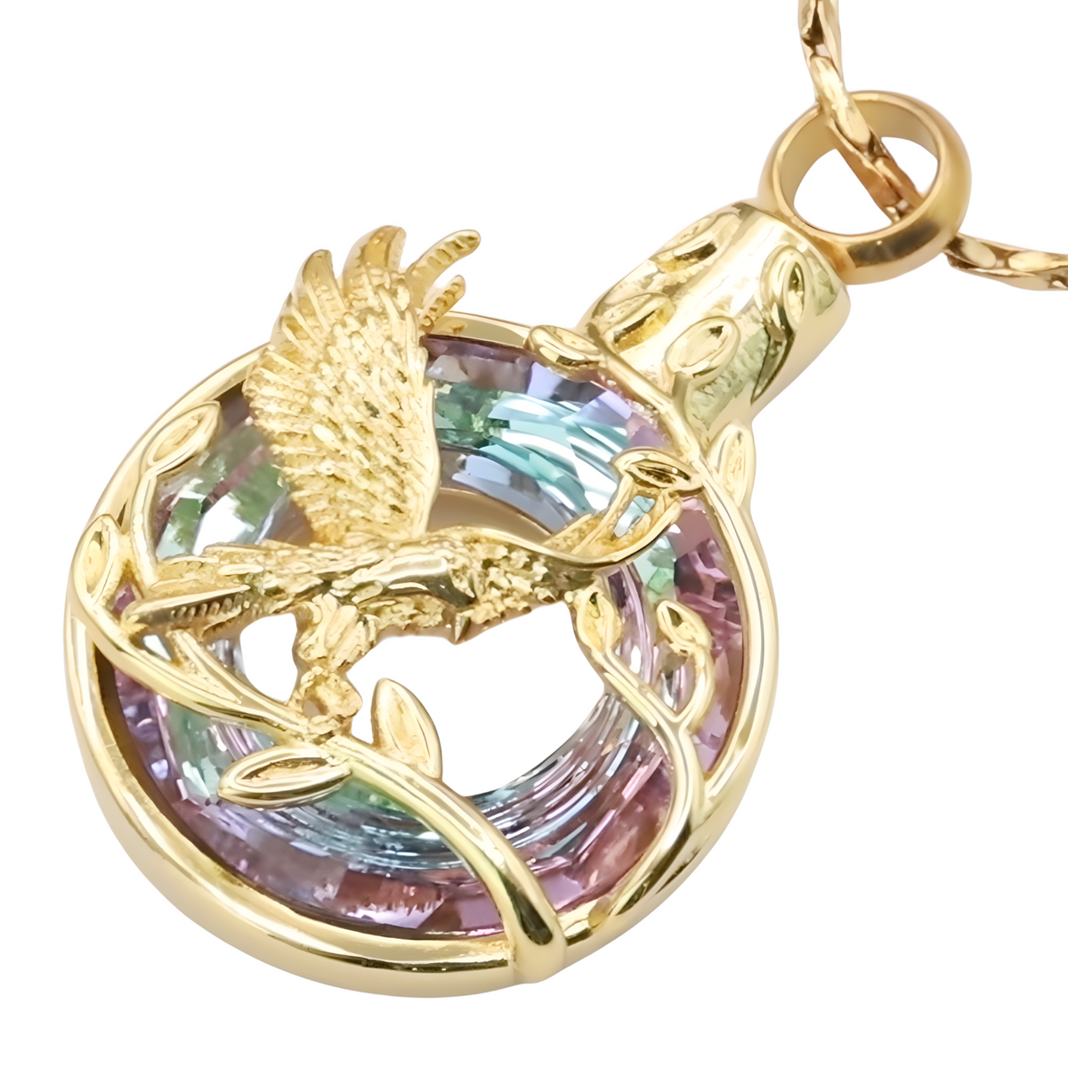 Gold Pink Eagle Pendant Necklace Snake Chain Unisex Religious Style Claw B200