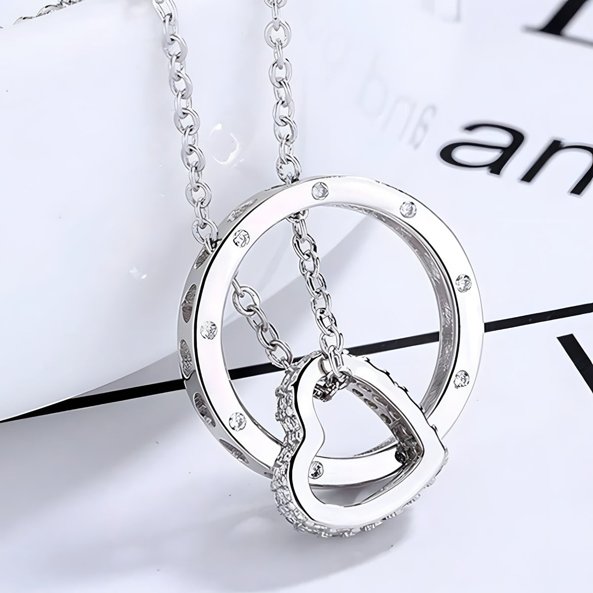 Sterling Silver Heart Circle Pendant Necklace Women Real 925 Silver Chain 282