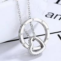 Sterling Silver Heart Circle Pendant Necklace Women Real 925 Silver Chain 282