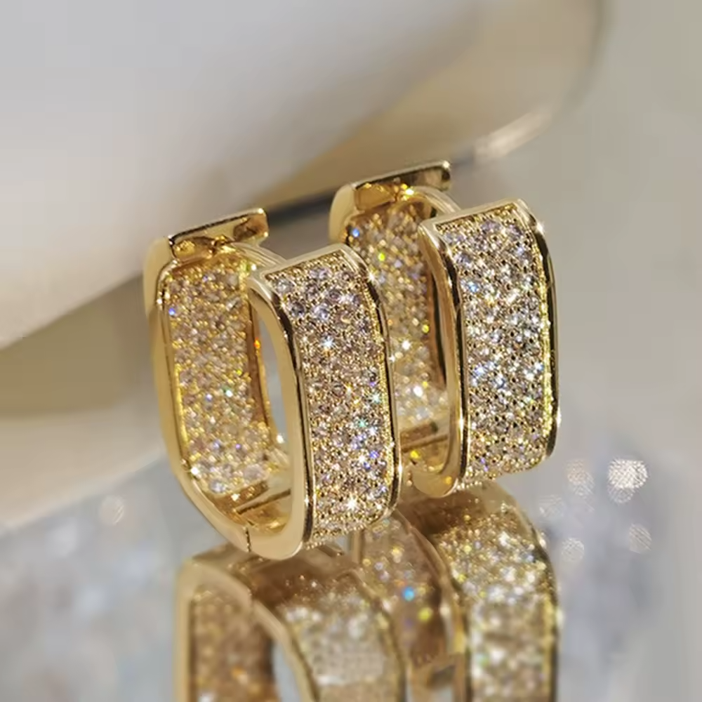 Gold Plated Pavé Hoop Earrings 18mm x 8mm Cubic Zirconia Micro Statement 1365