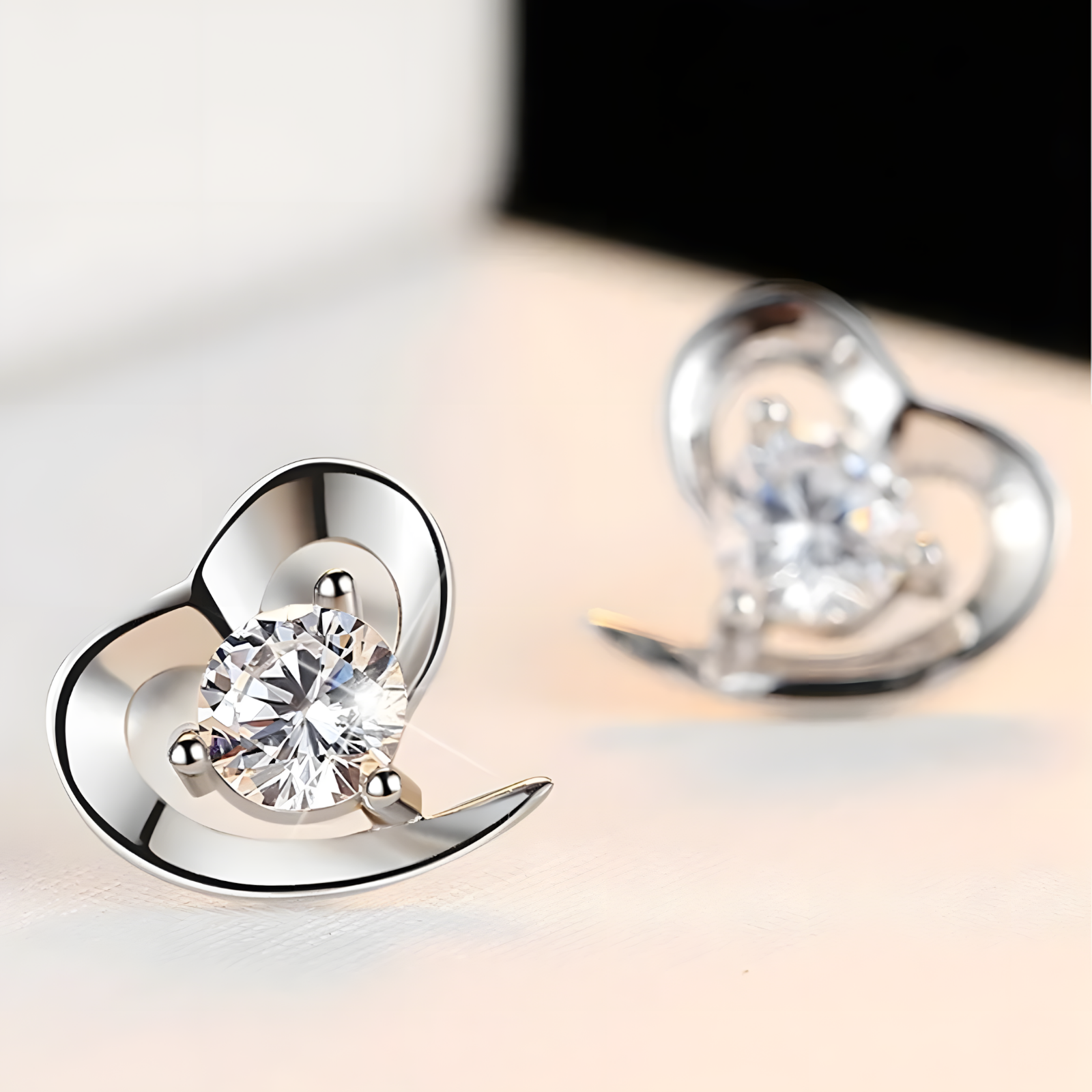 Women's 925 Silver Heart Stud Earrings with Dazzling Crystal Rhinestones 482
