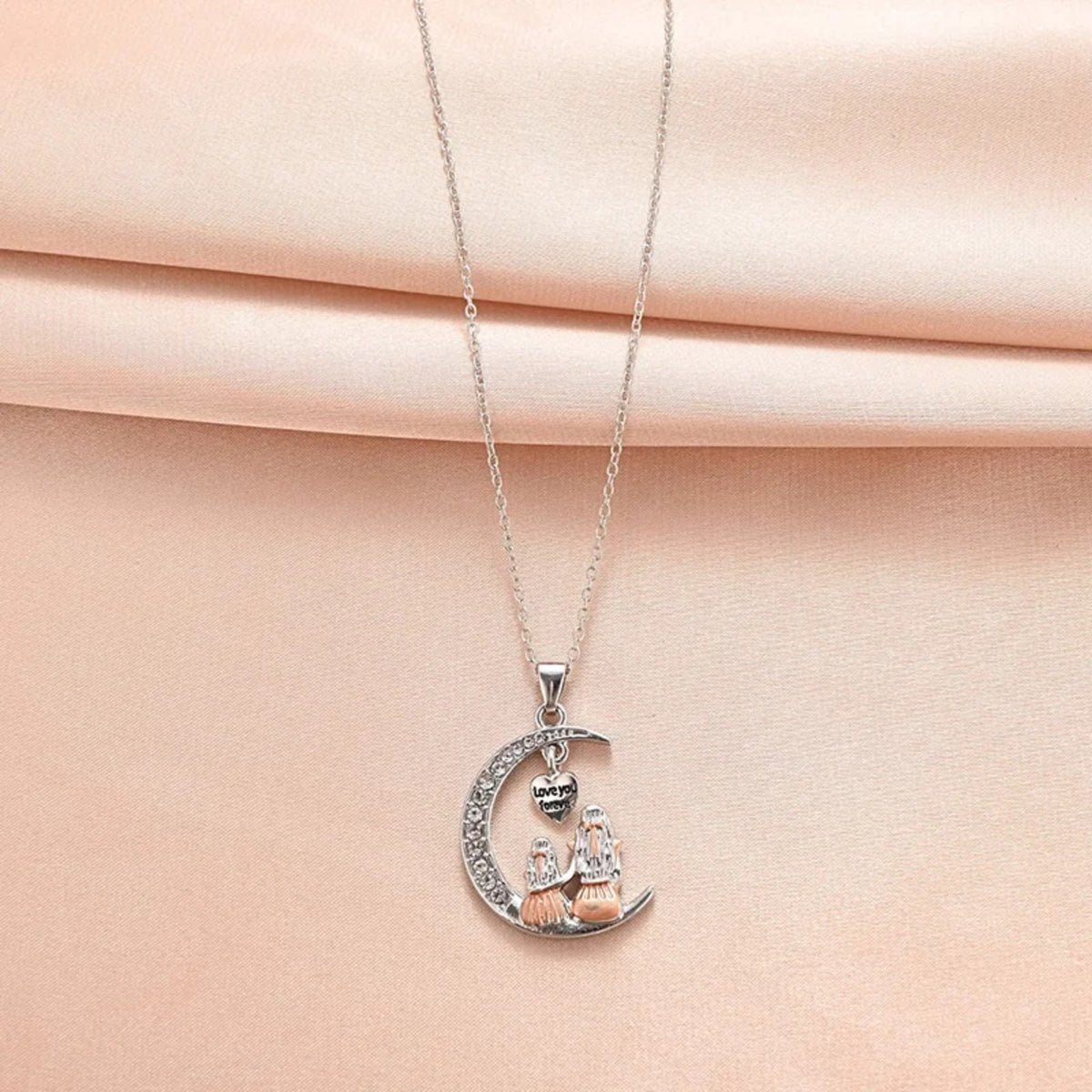 Crystal Moon Pendant Necklace for Women – Zinc Alloy Mother Daughter Heart 1126