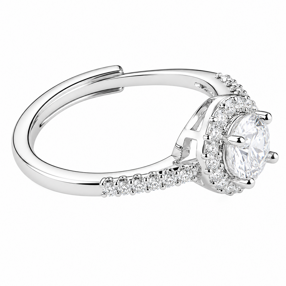 Women's Round Brilliant Zircon Halo Ring Adjustable, Silver Tone Engagement 1609