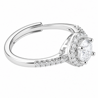 Women's Round Brilliant Zircon Halo Ring Adjustable, Silver Tone Engagement 1609