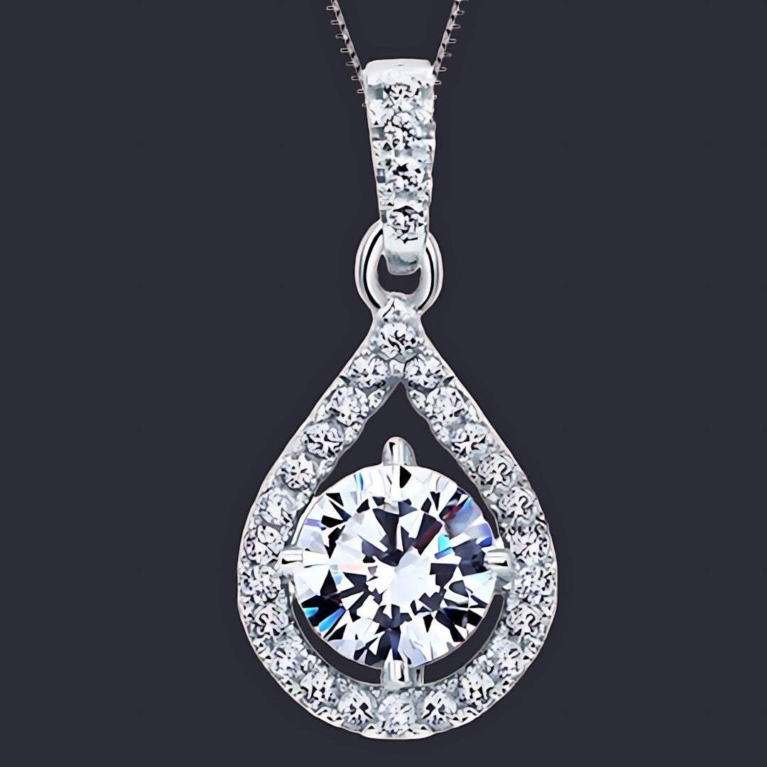 925 Sterling Silver Fine AAA Zircon Angel Tear Water Drop Pendant Necklace 251