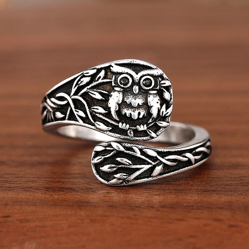 Unified Jewellery Antique-Style Owl Leaf Adjustable Statement Ring 11mm 1843