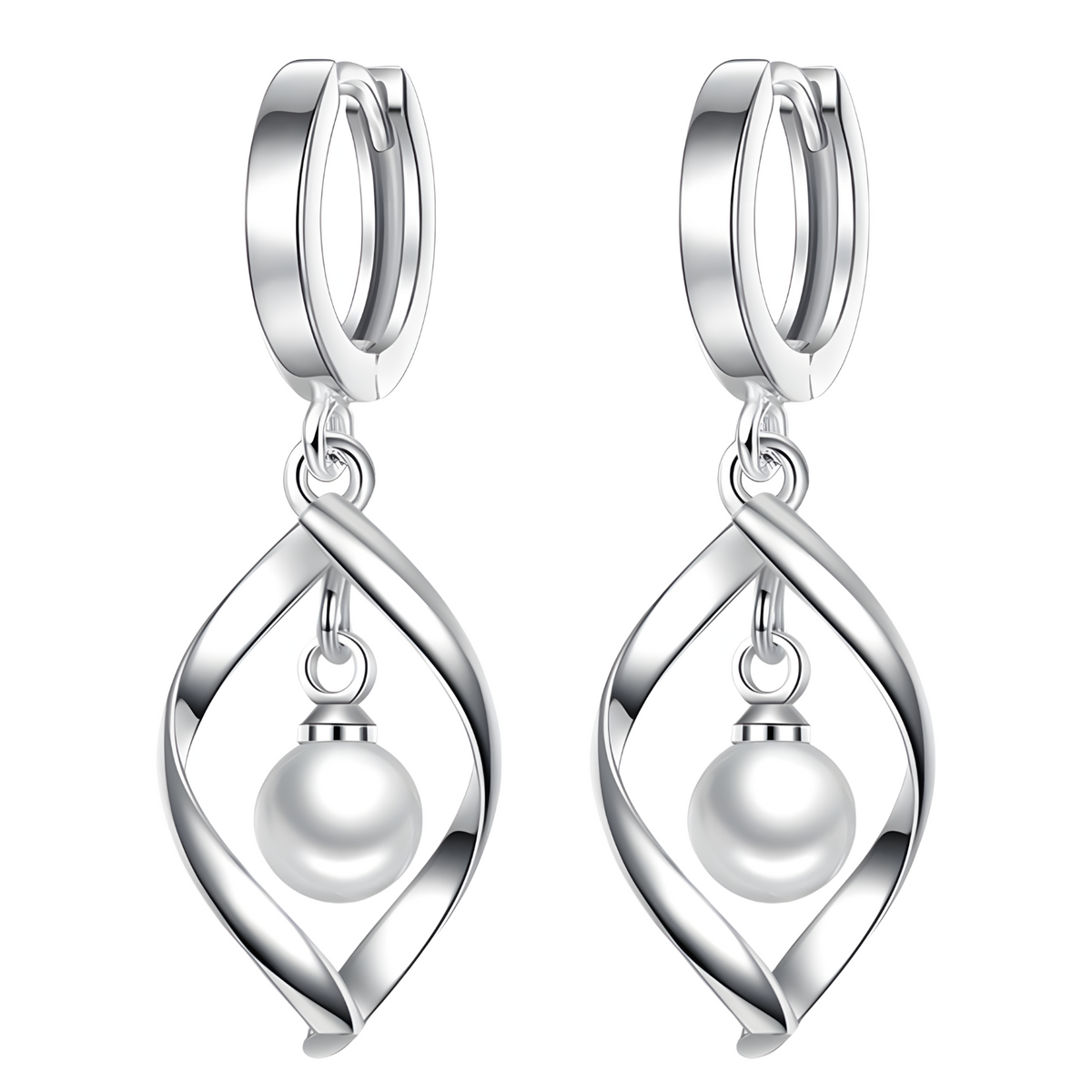 925 Silver-Plated Twisted Hoop Pearl Earrings – Modern Drop Design for Women 929