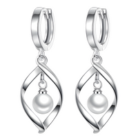 925 Silver-Plated Twisted Hoop Pearl Earrings – Modern Drop Design for Women 929