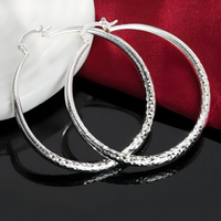 Diamond-Cut Hoop Earrings 5CM Large Round Textured Hoop Earrings for Women 1495