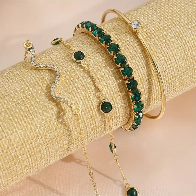 4pcs Shiny Iced Out Rhinestone Bangle Bracelet Set Stackable Hand Jewelry 77 UK