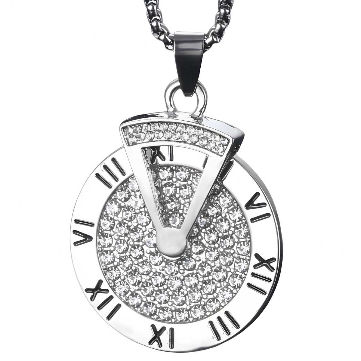 Rotatable Roman Numeral Round Disc Pendant Necklace for Men Hip Hop Spinner 1385