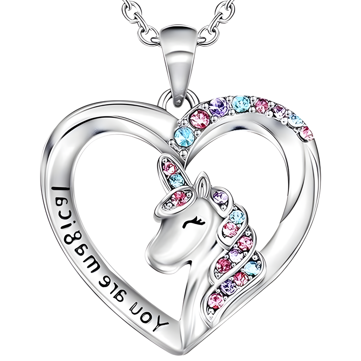 Unicorn Heart Necklace "You Are Magical" Engraving, Cute Unicorn Jewelry B133