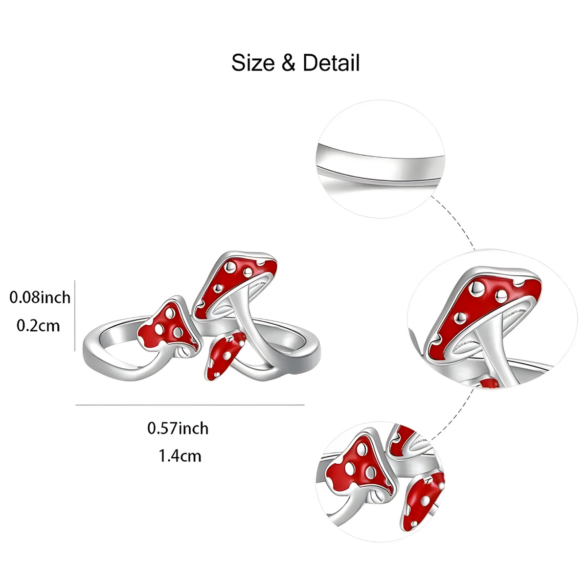 Red Mushroom Ring with Adjustable Opening Neutral Enamel Drip Oil Copper 491