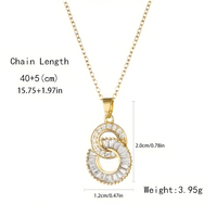 Gold-Tone Crystal Pendant Necklace Women – Round Double Circle Design, Stain 802