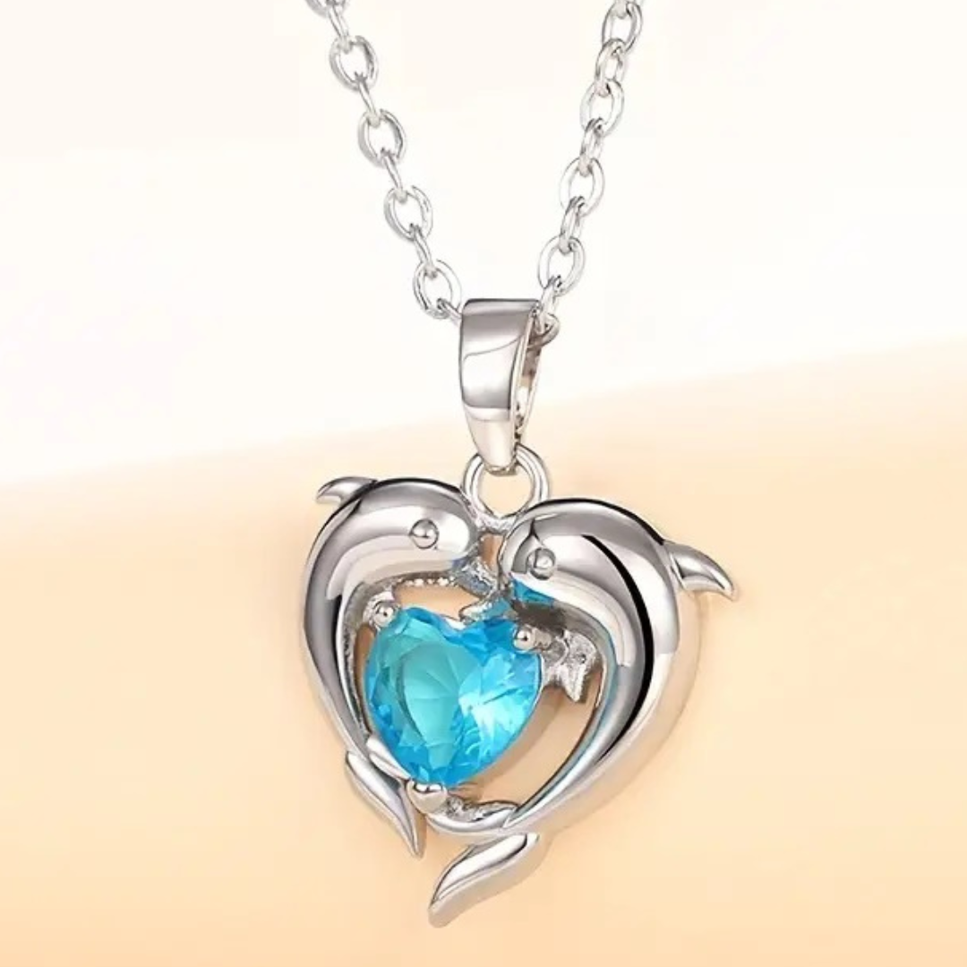 Dolphin Blue Heart CZ Necklace Women Chic Wedding Clavicle Chain Neclace 16
