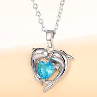 Dolphin Blue Heart CZ Necklace Women Chic Wedding Clavicle Chain Neclace 16