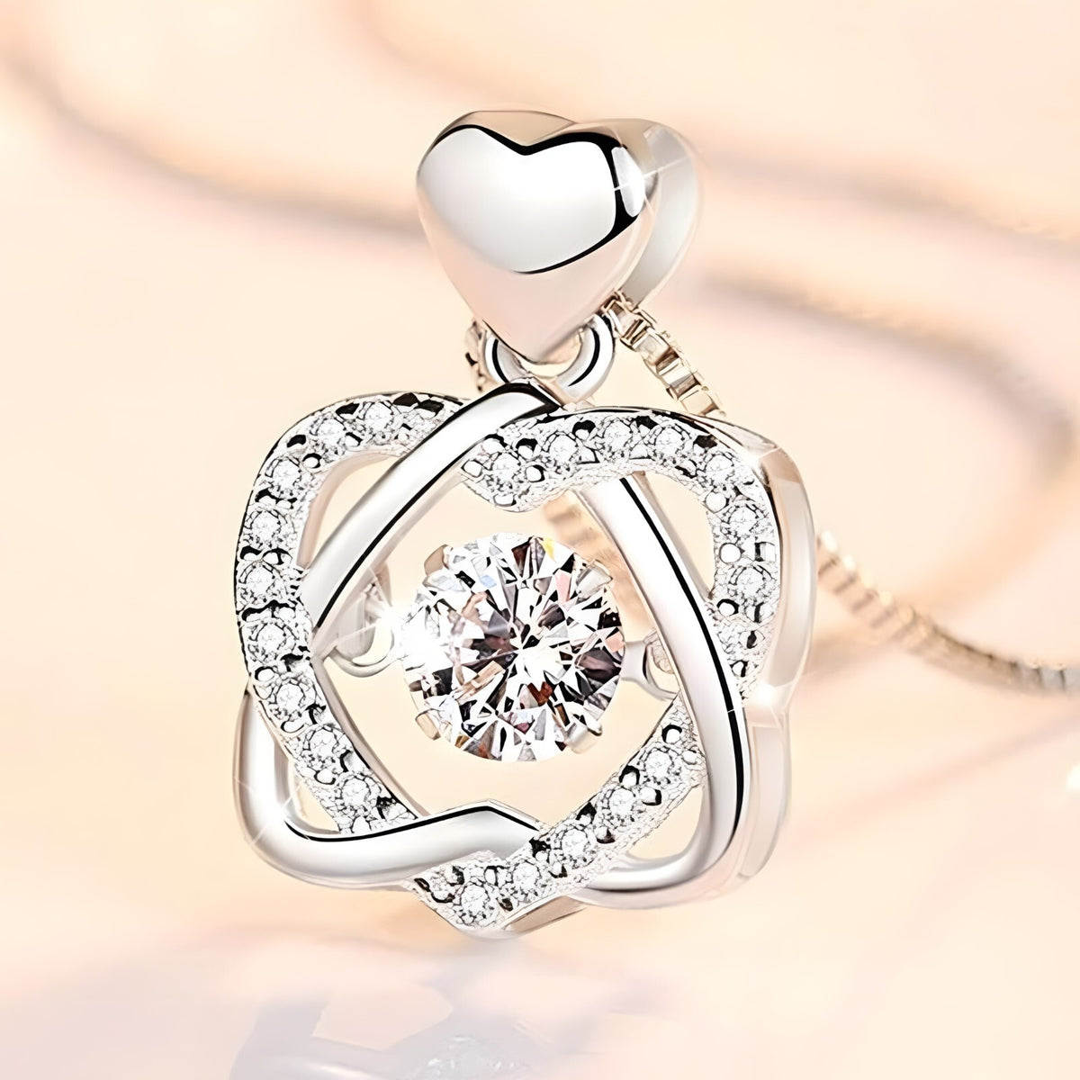 Sterling Silver Heart Knot Pendant Necklace for Women – Real 925 Box Chain 289