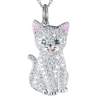 Cat Pendant Necklace For Women Silver Tone Look Crystal Kitten Charm Animal B246