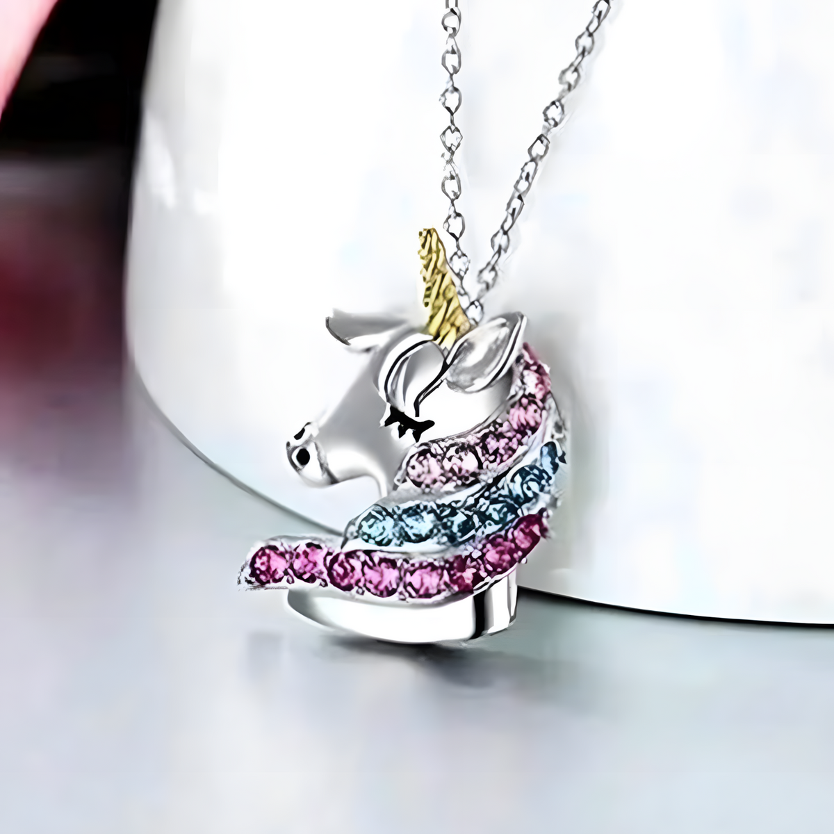 Unicorn Pendant Necklace for Girls – Crystal Rhinestone Cartoon Horse Charm 1160