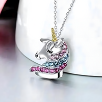Unicorn Pendant Necklace for Girls – Crystal Rhinestone Cartoon Horse Charm 1160
