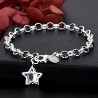 Star Charm Bracelet For Women - Round Link Chain, Crystal Look Star Pendant 1790