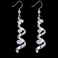 925 Sterling Silver Spiral Ribbon Teardrop Dangle Earrings Austrian Crystal B5