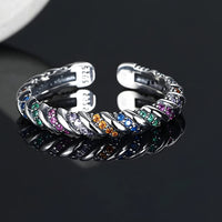 925 Sterling Silver Adjustable Ring, Colorful CZ Stone Ring, Twisted Rope 374