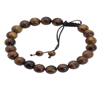 Macrame Woven Bangle Bracelet with Genuine 8mm Tigers Eye and Volcanic Lava B121