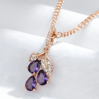 Purple Natural Zircon Pendant Necklace Copper, 585 Rose Gold Plated  1277