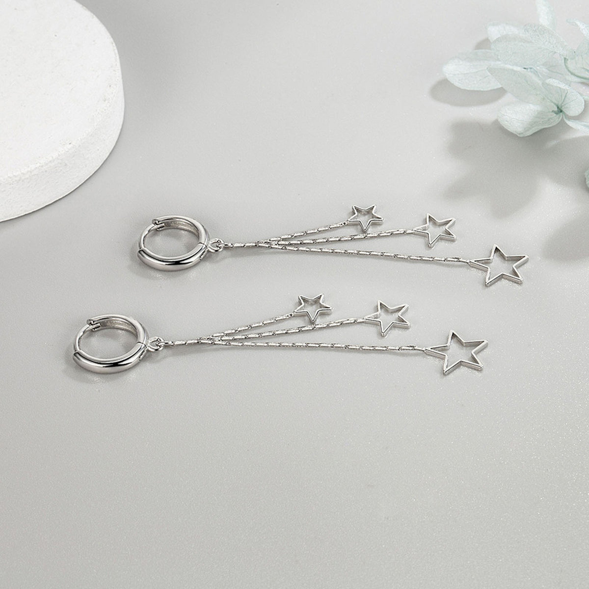 Silver Gold-Plated Star Drop Hoop Earrings Women – Long Dangle Chain Earring 920