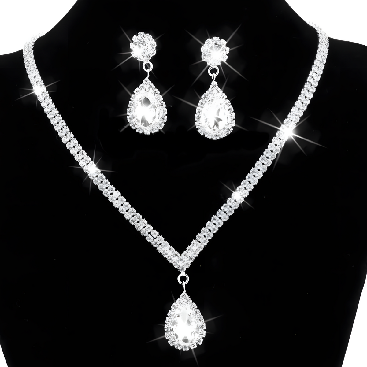 Copper Claw Chain Water Drop Necklace Earrings Bracelet Jewelry Set Wedding 500