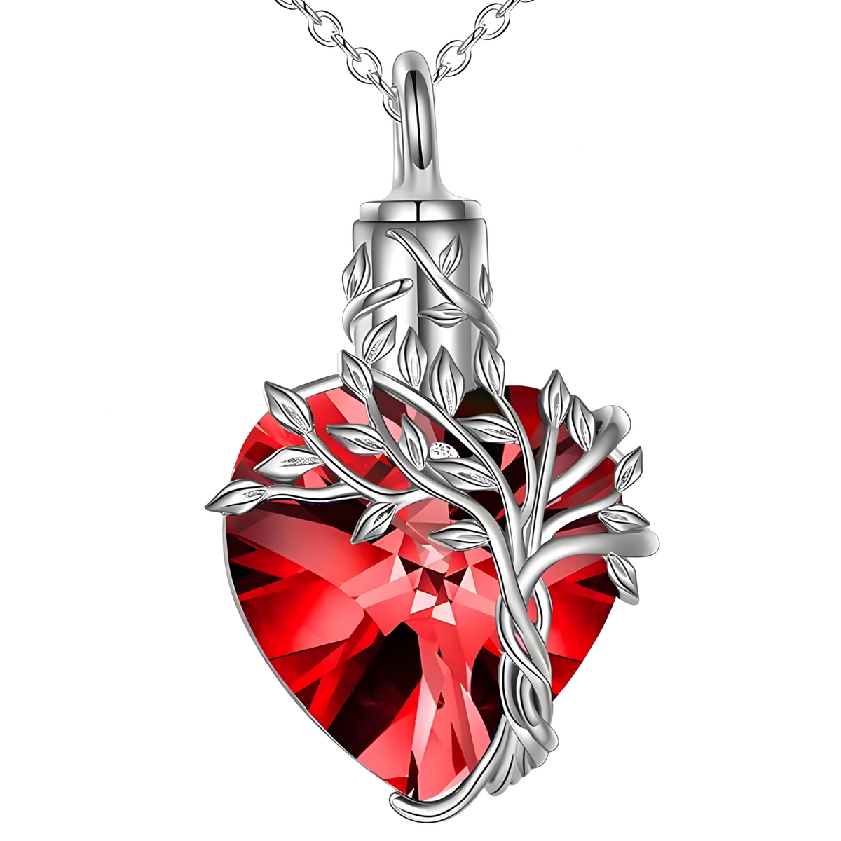Heart Tree of Life Urn Necklace Crystal Funnel Filler 316L Stainless Steel B217