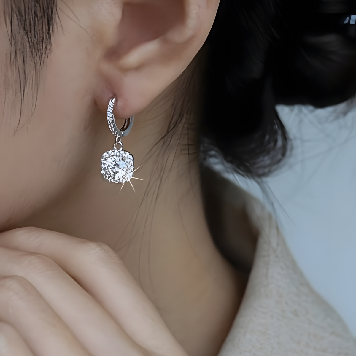 925 Sterling Silver Drop Earrings for Women Round Halo Cubic Zirconia Dangle 818