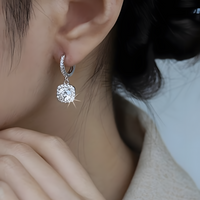 925 Sterling Silver Drop Earrings for Women Round Halo Cubic Zirconia Dangle 818