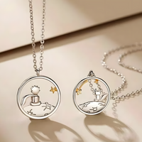 Zinc Alloy Little Prince & Fox Couple Necklace Set of 2 – Silver Tone  1090