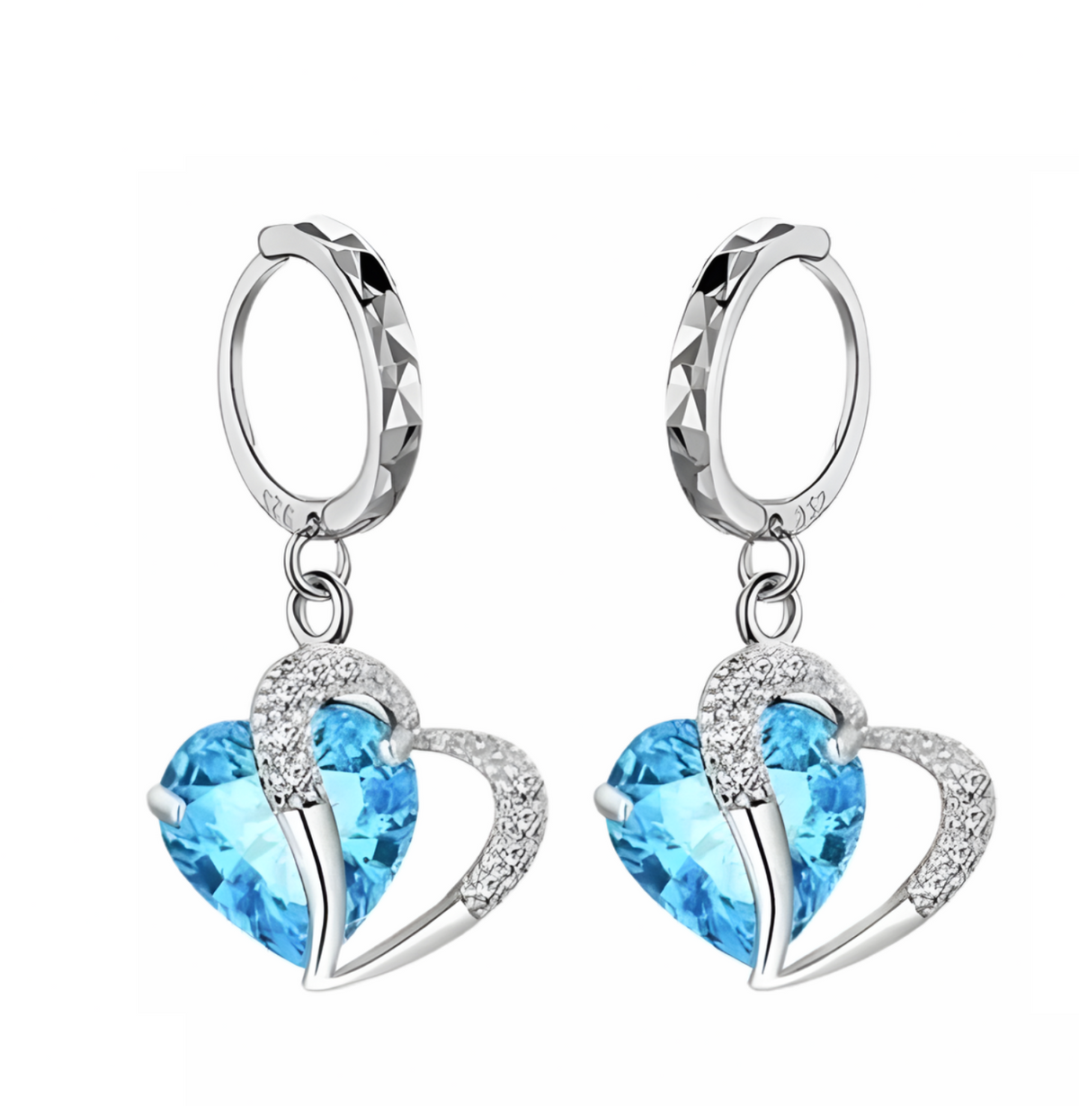 Sky Blue Heart Crystal Necklace and Earrings Set for Women,Aquamarine Color 1302