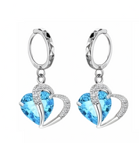 Sky Blue Heart Crystal Necklace and Earrings Set for Women,Aquamarine Color 1302