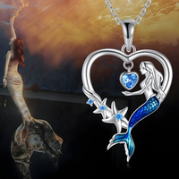 European New Mermaid Necklace Blue Crystal, Exquisite Starfish Pendant B167