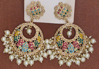 Elegant Bollywood Inspired Gold Kundan Earrings - Traditional Indian Jewelry 241