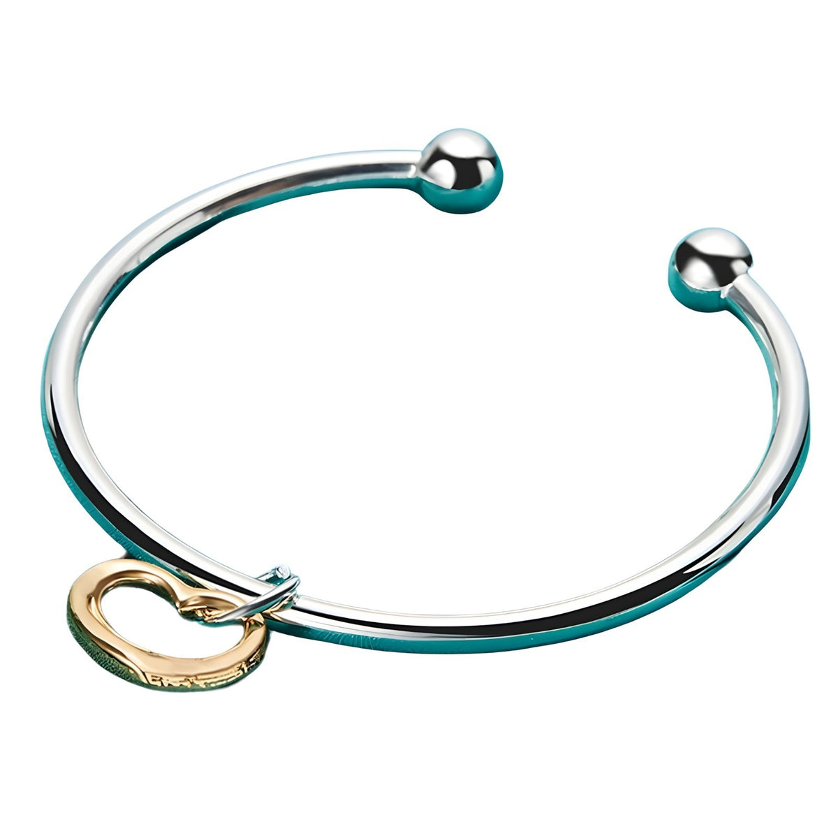 925 Sterling Silver Open Heart Cuff Bangle Bracelet - Adjustable Trendy 403